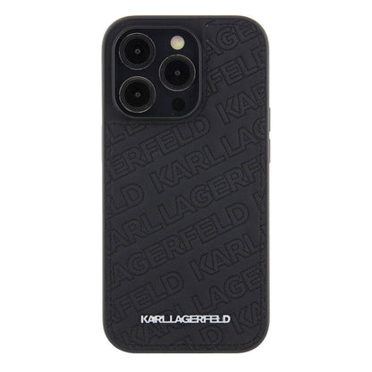 Apple iPhone 15 Pro Kılıf Karl Lagerfeld Orjinal Lisanslı Metal Yazı Logolu Dikişli Logo Arka Yüzey Kapitone Kapak