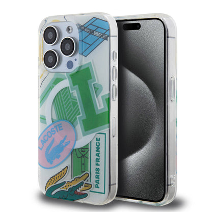 Apple iPhone 15 Pro Kılıf Lacoste Orjinal Lisanslı M-safe Şarj Özellikli Çift Katmanlı Yamalar Desenli Kapak