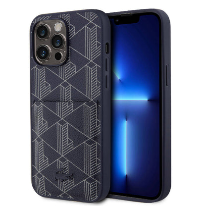 Apple iPhone 15 Pro Kılıf Lacoste Orjinal Lisanslı M-safe Şarj Özellikli PU Deri Görünümlü Kartlıklı Karışık Monogram Desenli Kapak