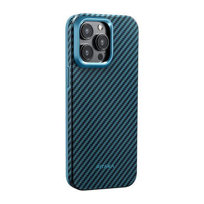 Apple iPhone 15 Pro Kılıf M-safe Şarj Özellikli 1500D Aramid Fiber Pitaka Military-Grade Classic Serisi Black-Grey Twill Kapak