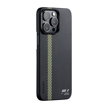 Apple iPhone 15 Pro Kılıf M-safe Şarj Özellikli Aramid Fiber Pitaka Tactile Woven Break The Line Kapak