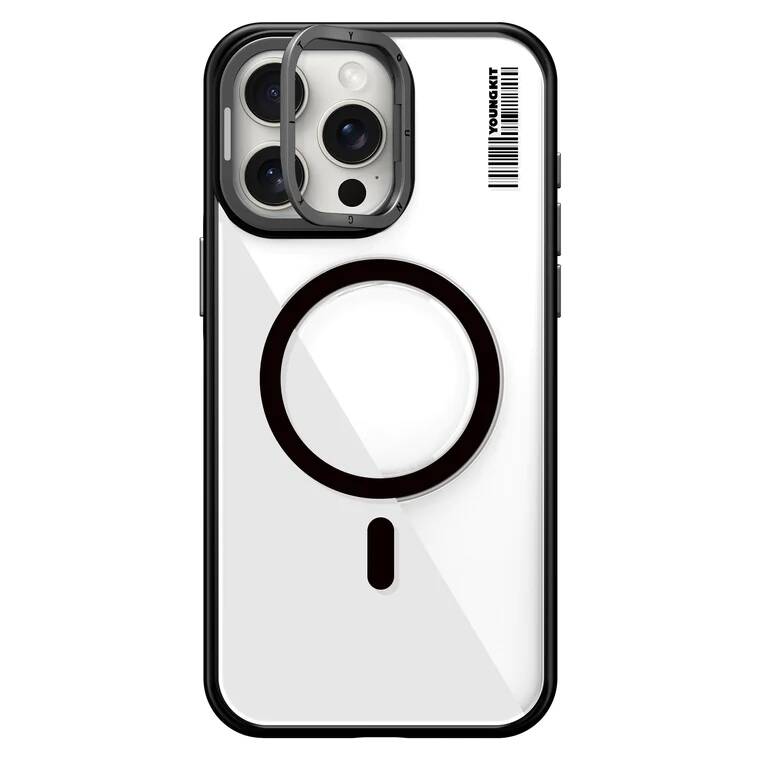 Apple iPhone 15 Pro Kılıf M-safe Şarj Özellikli Sararma Önleyici Youngkit Crystal Grid Kapak