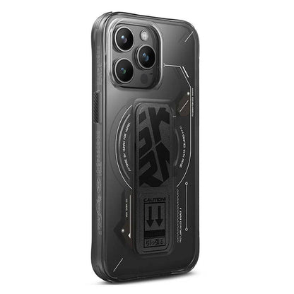Apple iPhone 15 Pro Kılıf M-safe Şarj Özellikli Teknoloji Desenli Standlı Skinarma Helio Kapak