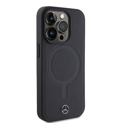 Apple iPhone 15 Pro Kılıf Mercedes Benz M-safe Şarj Özellikli Yumuşak Deri Orjinal Lisanslı Kapak