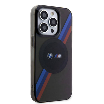 Apple iPhone 15 Pro Max Kılıf BMW M-safe Şarj Özellikli Transparan Tricolor Stripes Orjinal Lisanslı Kapak