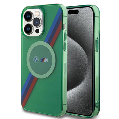 Apple iPhone 15 Pro Max Kılıf BMW M-safe Şarj Özellikli Transparan Tricolor Stripes Orjinal Lisanslı Kapak