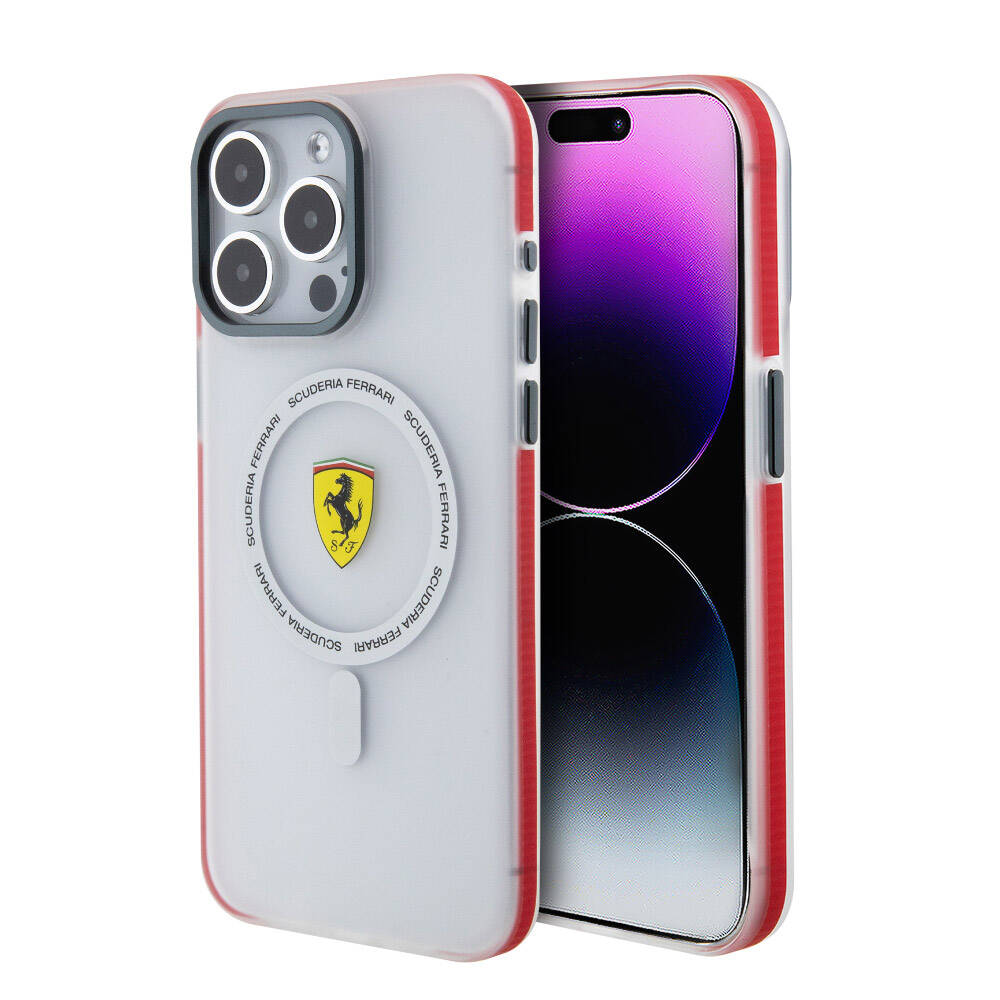 Apple iPhone 15 Pro Max Kılıf Ferrari Orjinal Lisanslı M-safe Şarj Özellikli Kontrast Bumper SF Ring Kapak