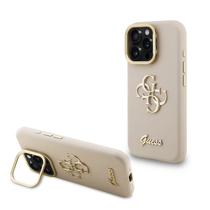 Apple iPhone 15 Pro Max Kılıf Guess Orjinal Lisanslı Grained Yazı Logolu Kamera Standlı Kapak