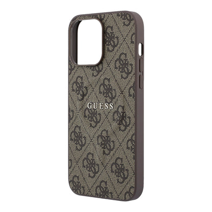 Apple iPhone 15 Pro Max Kılıf Guess Orjinal Lisanslı M-safe Kabartmalı 4G Desenli Yazı Logolu Kapak
