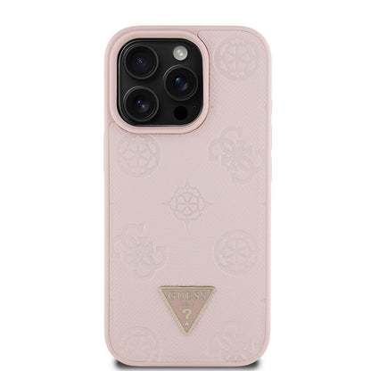 Apple iPhone 15 Pro Max Kılıf Guess Orjinal Lisanslı M-safe Şarj Özellikli Sıcak Baskılı Üçgen Logolu PU Deri Peony Kapak