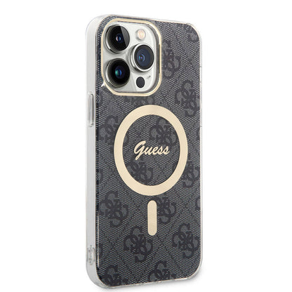 Apple iPhone 15 Pro Max Kılıf Guess Orjinal Lisanslı M-safe Şarj Özellikli Yazı Logolu 4G Desenli Kapak