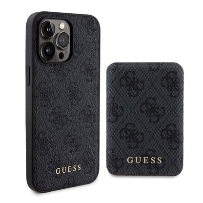 Apple iPhone 15 Pro Max Kılıf Guess Orjinal Lisanslı M-safe Şarj Özellikli Yazı Logolu 4G Desenli Kapak + Powerbank 5000mAh 2in1 Set