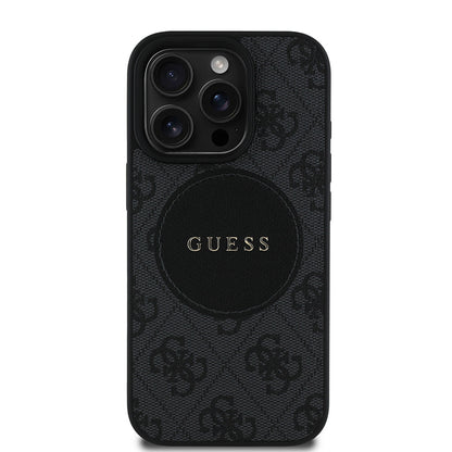 Apple iPhone 15 Pro Max Kılıf Guess Orjinal Lisanslı M-safe Şarj Özellikli Yazı Logolu Circle Classic Kapak