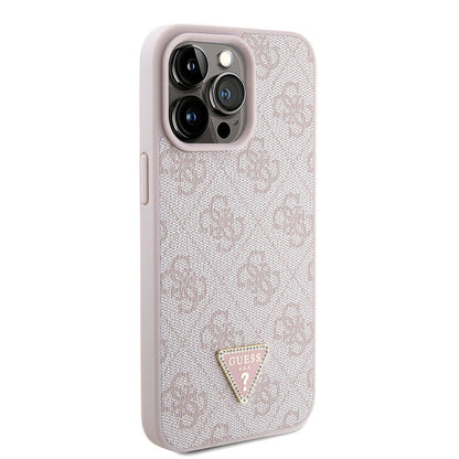 Apple iPhone 15 Pro Max Kılıf Guess Orjinal Lisanslı PU Deri Askılı Taşlı Üçgen Logo 4G Desenli Strass Crossbody Kapak