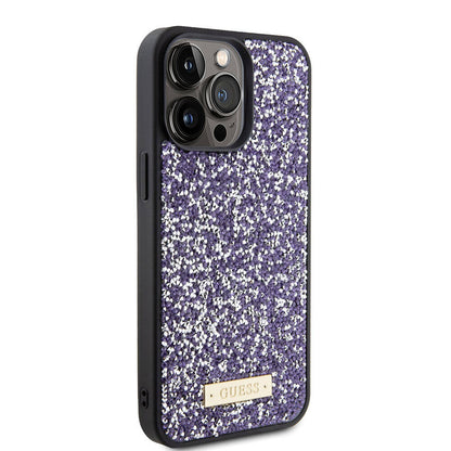 Apple iPhone 15 Pro Max Kılıf Guess Orjinal Lisanslı Taşlı Arka Yüzey Metal Yazı Logolu Kapak