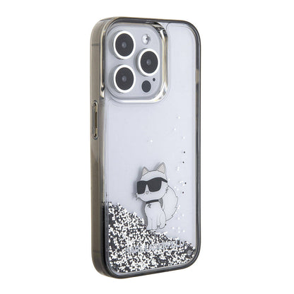Apple iPhone 15 Pro Max Kılıf Karl Lagerfeld Choupette Sıvılı Glitter Orjinal Lisanslı Kapak