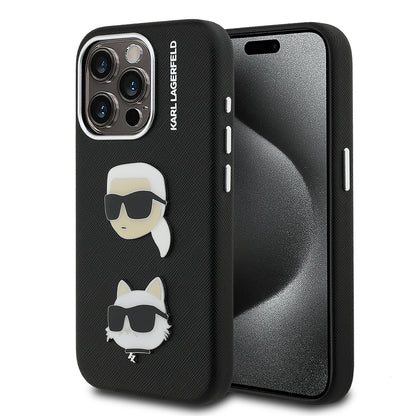 Apple iPhone 15 Pro Max Kılıf Karl Lagerfeld Orjinal Lisanslı K&C Heads Pin Kapak