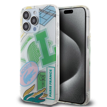 Apple iPhone 15 Pro Max Kılıf Lacoste Orjinal Lisanslı M-safe Şarj Özellikli Çift Katmanlı Yamalar Desenli Kapak