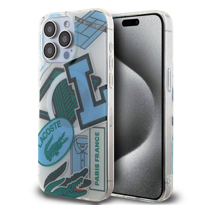 Apple iPhone 15 Pro Max Kılıf Lacoste Orjinal Lisanslı M-safe Şarj Özellikli Çift Katmanlı Yamalar Desenli Kapak