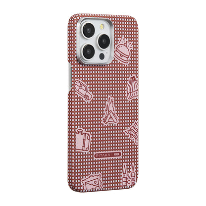 Apple iPhone 15 Pro Max Kılıf M-safe Şarj Özellikli Awa Tasarımlı 1500D Aramid Fiber Pitaka Ultra-Slim Classic Serisi Bonfire Kapak