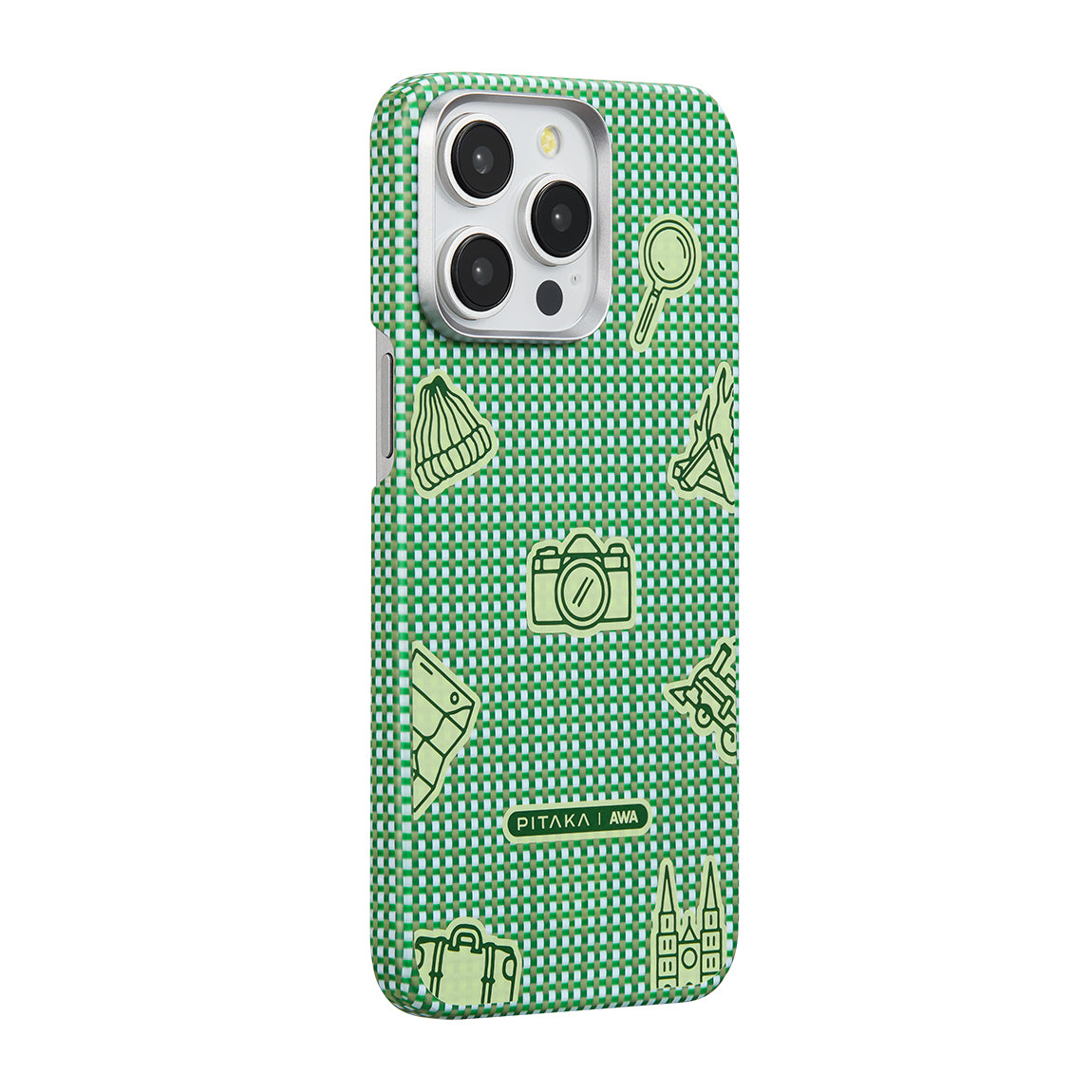 Apple iPhone 15 Pro Max Kılıf M-safe Şarj Özellikli Awa Tasarımlı 1500D Aramid Fiber Pitaka Ultra-Slim Classic Serisi Forest Kapak