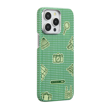 Apple iPhone 15 Pro Max Kılıf M-safe Şarj Özellikli Awa Tasarımlı 1500D Aramid Fiber Pitaka Ultra-Slim Classic Serisi Forest Kapak