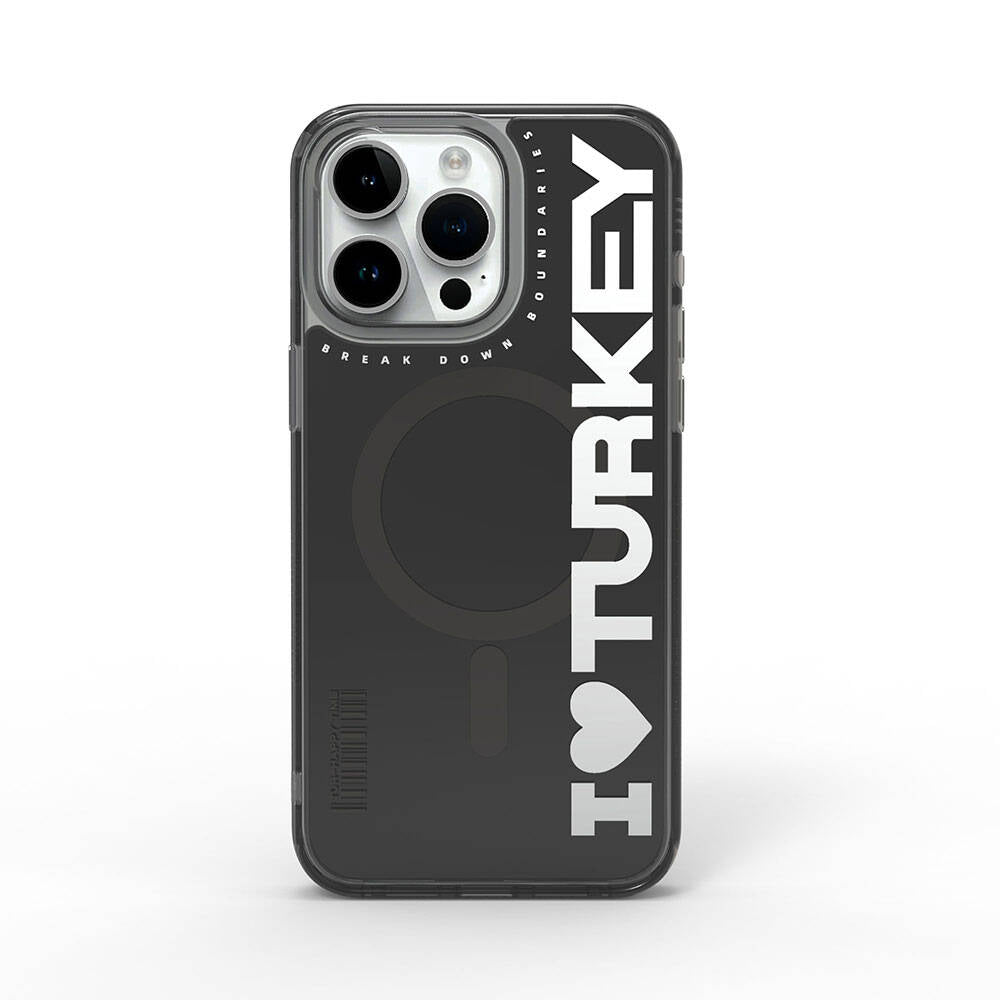 Apple iPhone 15 Pro Max Kılıf M-safe Şarj Özellikli I Love Turkey Yazı Desenli Wiwu Turkey E Serisi Kapak