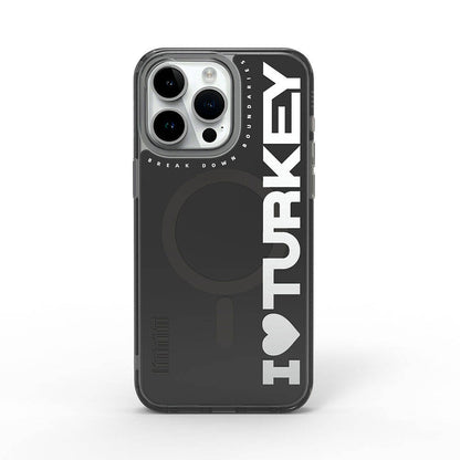 Apple iPhone 15 Pro Max Kılıf M-safe Şarj Özellikli I Love Turkey Yazı Desenli Wiwu Turkey E Serisi Kapak