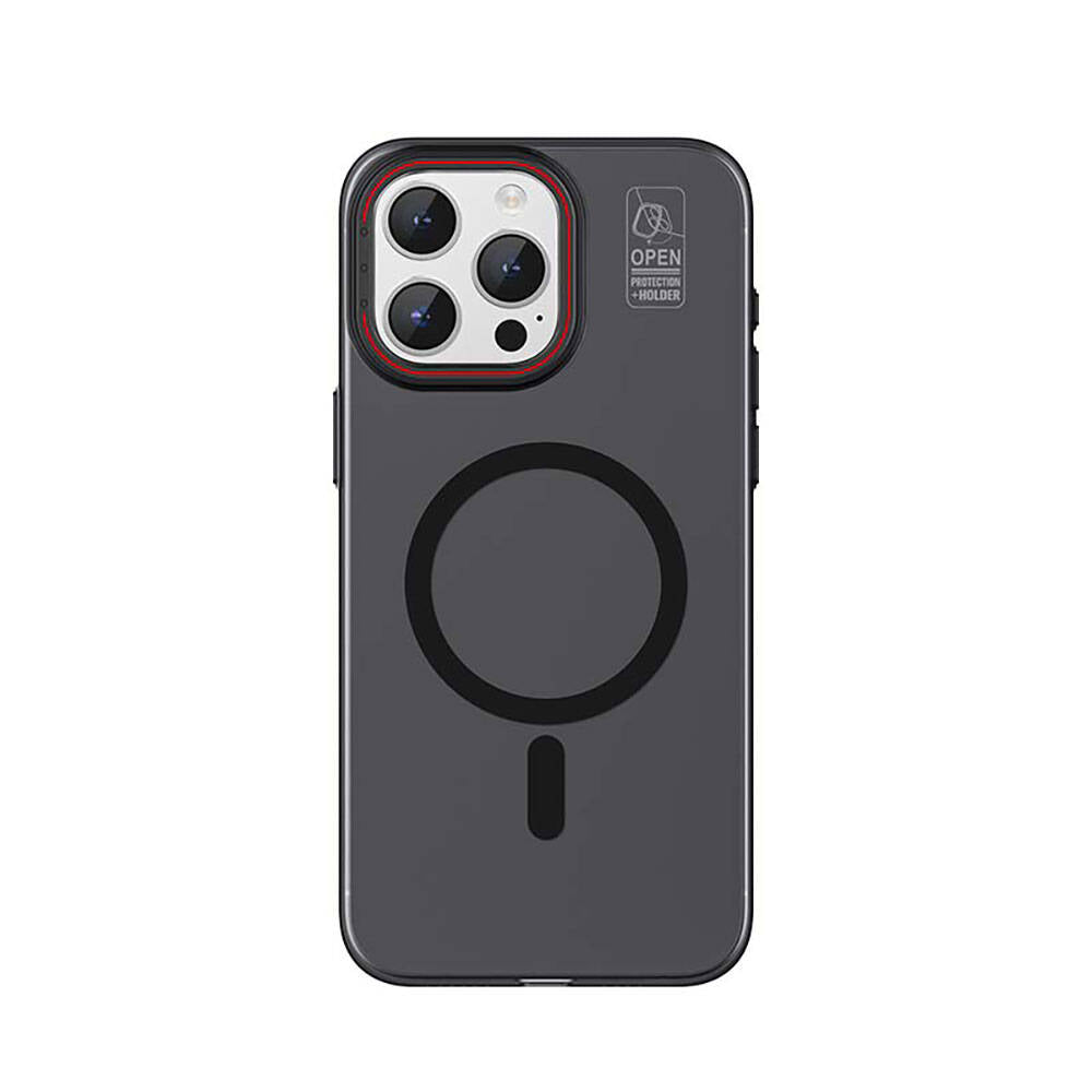 Apple iPhone 15 Pro Max Kılıf M-safe Şarj Özellikli Standlı Metal Kamera Çerçeveli Mat Recci Glaze Serisi Kapak