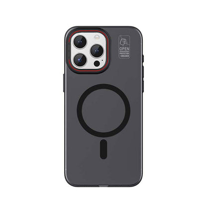 Apple iPhone 15 Pro Max Kılıf M-safe Şarj Özellikli Standlı Metal Kamera Çerçeveli Mat Recci Glaze Serisi Kapak
