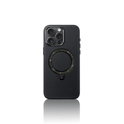 Apple iPhone 15 Pro Max Kılıf M-safe Şarj Özellikli Standlı Suni Deri Tasarımlı Pynana Dancing Circle Serisi Kapak