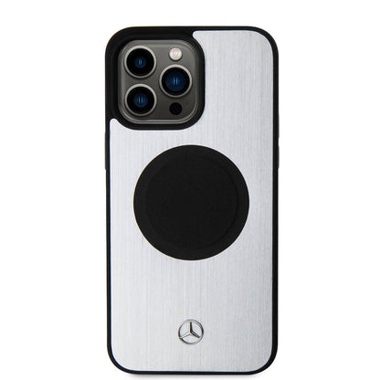 Apple iPhone 15 Pro Max Kılıf Mercedes Benz Orjinal Lisanslı M-safe Şarj Özellikli Alüminyum Arka Yüzey Metal Yıldız Logolu Kapak