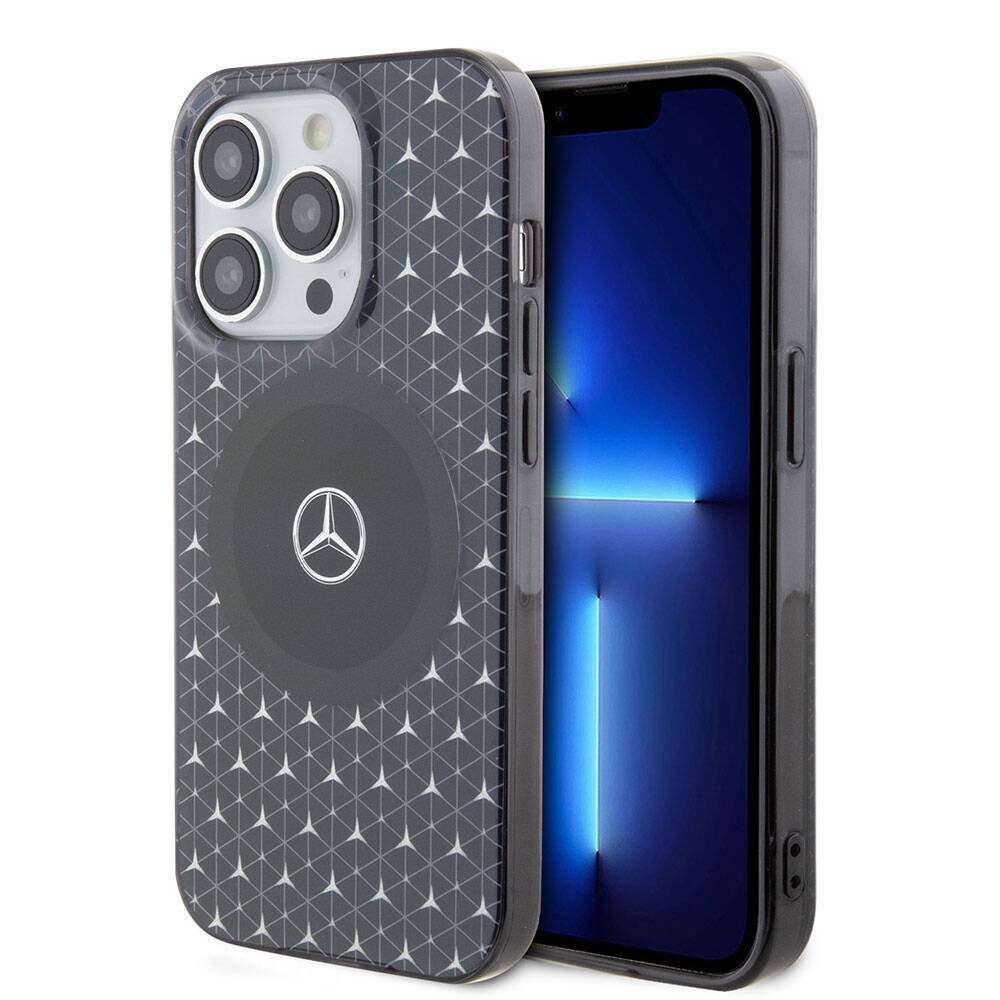 Apple iPhone 15 Pro Max Kılıf Mercedes Benz Orjinal Lisanslı M-safe Şarj Özellikli Çift Katmanlı Mini Yıldız Desenli Kapak