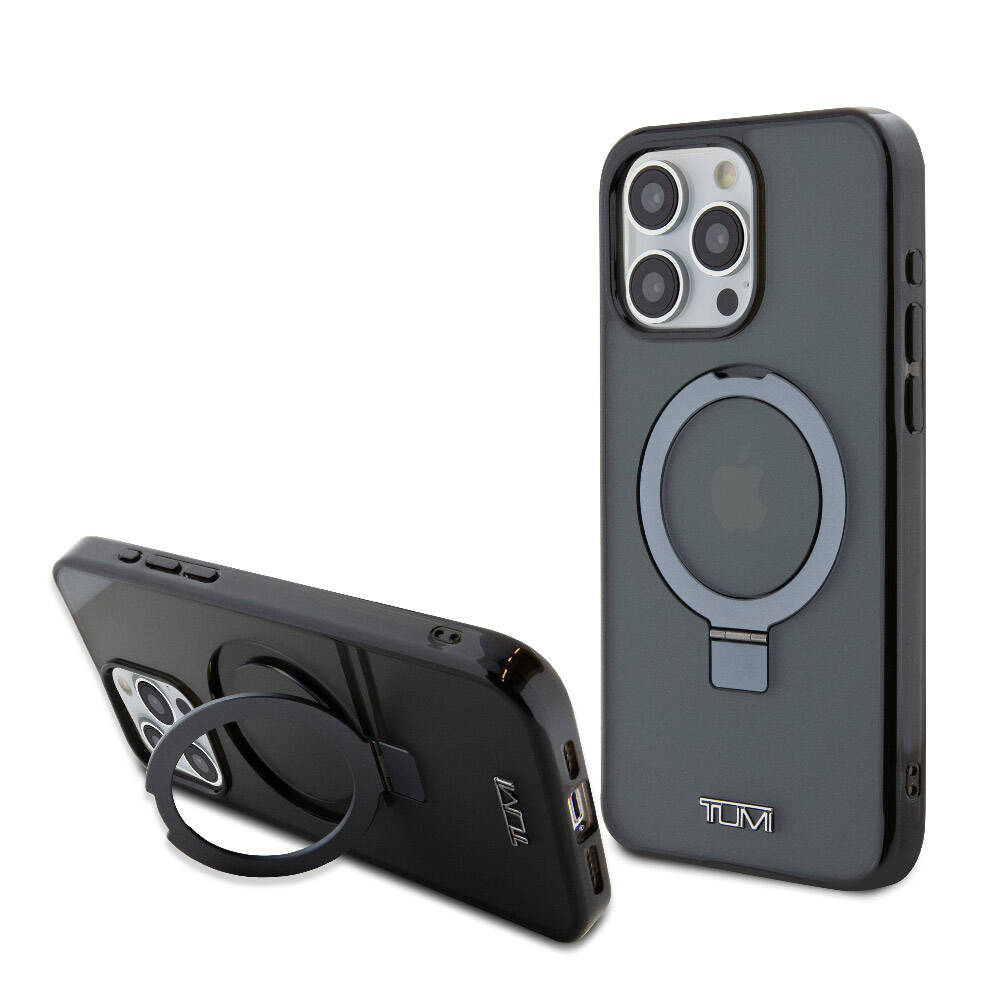 Apple iPhone 15 Pro Max Kılıf TUMI Orjinal Lisanslı M-safe Şarj Özellikli PC TPU Metal Logolu Ring Standlı Kapak