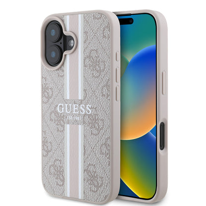 Apple iPhone 16 Kılıf Guess Orjinal Lisanslı M-safe Şarj Özellikli 4G Şerit Tasarımlı Printed Kapak