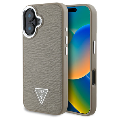 Apple iPhone 16 Kılıf Guess Orjinal Lisanslı M-safe Şarj Özellikli Grained Triangle Kapak
