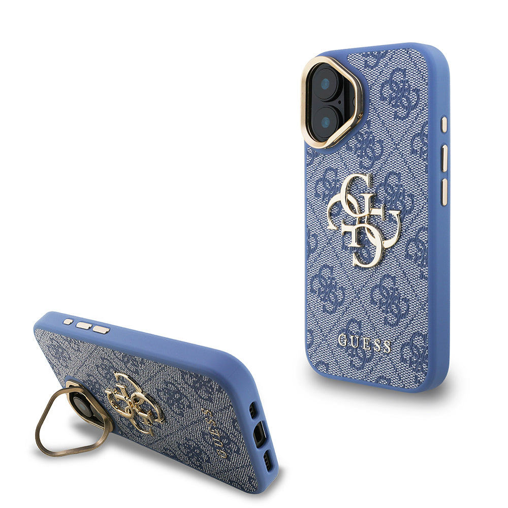 Apple iPhone 16 Kılıf Guess Orjinal Lisanslı PU Deri 4G Desenli Metal Büyük 4G ve Yazı Logolu Kamera Standlı Kapak