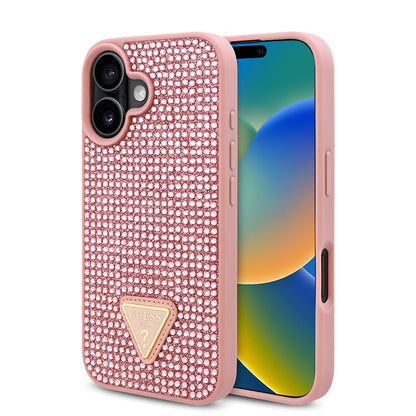 Apple iPhone 16 Kılıf Guess Orjinal Lisanslı Taşlı Arka Yüzey Üçgen Logolu Kapak