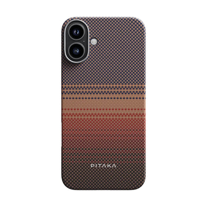 Apple iPhone 16 Plus Kılıf M-safe Şarj Özellikli Aramid Fiber Pitaka Tactile Woven Sunset-Moonrise Serisi Sunset Kapak