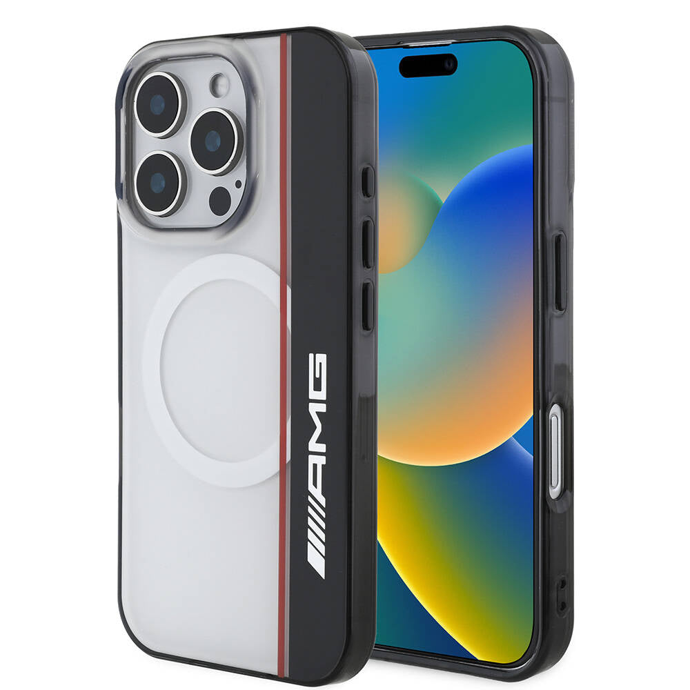 Apple iPhone 16 Pro Kılıf AMG Orjinal Lisanslı M-safe Şarj Özellikli IML Baskı Logolu Çift Katmanlı Bow Lines Kapak