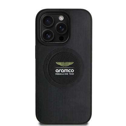 Apple iPhone 16 Pro Kılıf Aston Martin Orjinal Lisanslı M-safe Şarj Özellikli Aluminyum Arka Yüzeyli Formula One Team Baskılı Kapak