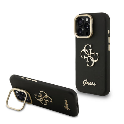 Apple iPhone 16 Pro Kılıf Guess Orjinal Lisanslı Grained Yazı Logolu Kamera Standlı Kapak