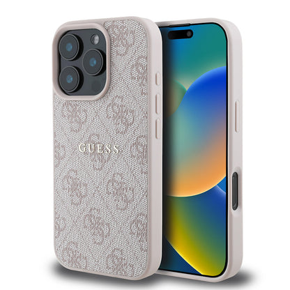 Apple iPhone 16 Pro Kılıf Guess Orjinal Lisanslı M-safe Şarj Özellikli 4G Desenli Yazı Logolu Kapak