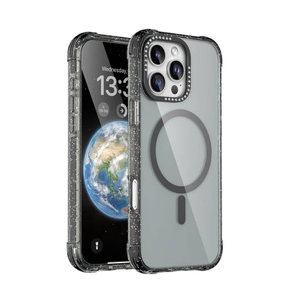 Apple iPhone 16 Pro Kılıf M-safe Şarj Özellikli Taşlı ve Simli Tasarım Mutural Blink Kapak