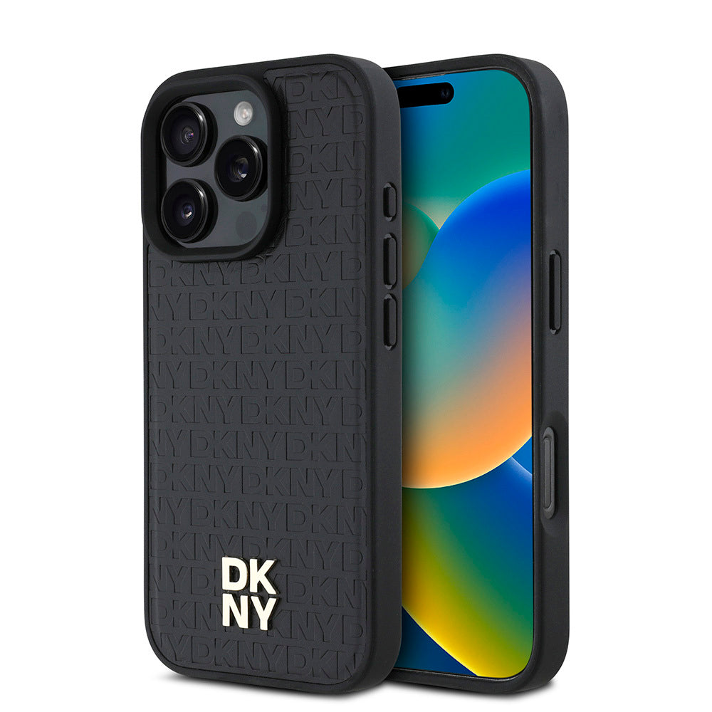 Apple iPhone 16 Pro Max Kılıf DKNY Orjinal Lisanslı M-safe Şarj Özellikli 3D Yazılı Repeat Pattern Kapak