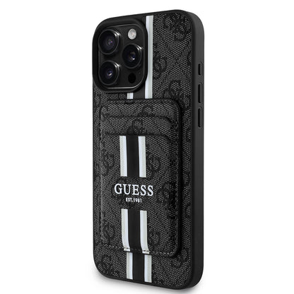 Apple iPhone 16 Pro Max Kılıf Guess Orjinal Lisanslı M-safe Şarj Özellikli 4G Desenli Çizgili Kartlıklı Kapak
