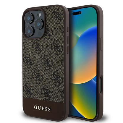 Apple iPhone 16 Pro Max Kılıf Guess Orjinal Lisanslı M-safe Şarj Özellikli PU Deri Şerit Logo Dizaynlı Kapak