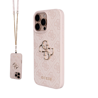 Apple iPhone 16 Pro Max Kılıf Guess Orjinal Lisanslı PU Deri 4G Büyük Metal Logolu Çapraz Vücut Askılı Kapak