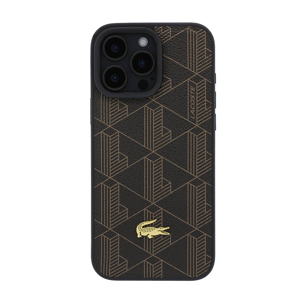 Apple iPhone 16 Pro Max Kılıf Lacoste Orjinal Lisanslı M-safe Şarj Özellikli PU Deri Tasarımlı Kartlıklı Karışık Monogram Desenli Kapak