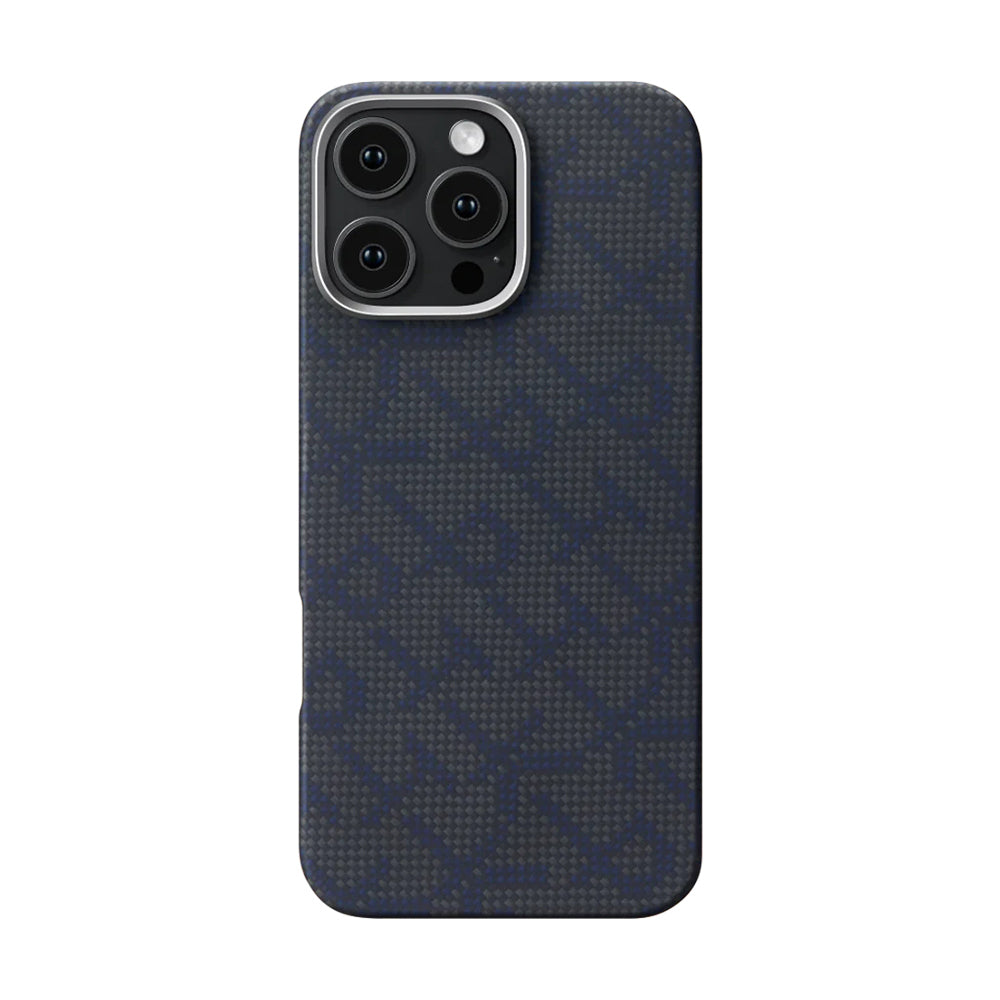 Apple iPhone 16 Pro Max Kılıf M-safe Şarj Özellikli Aramid Fiber Pitaka Tactile Woven Monogram Serisi Kapak